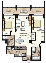 Floor Plan Two Bedroom Apartment - Meriton Bondi Junction