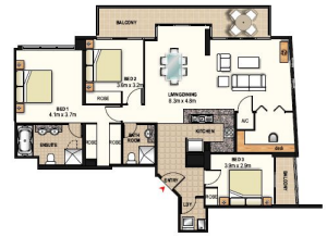 Three Bedroom Floor Plan - Meriton Pitt St Apartments
