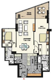 Two Bedroom Apartment Plan - Meriton World Tower Apartments Hotel