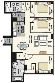 Three Bedroom Apartment Plan - Meriton World Tower Apartments Hotel